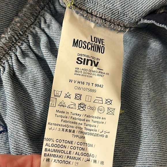 LOVE MOSCHINO Women’s Flounced Embroidered Sleeveless Denim Dress Sz 4 Girly - Picture 11 of 13